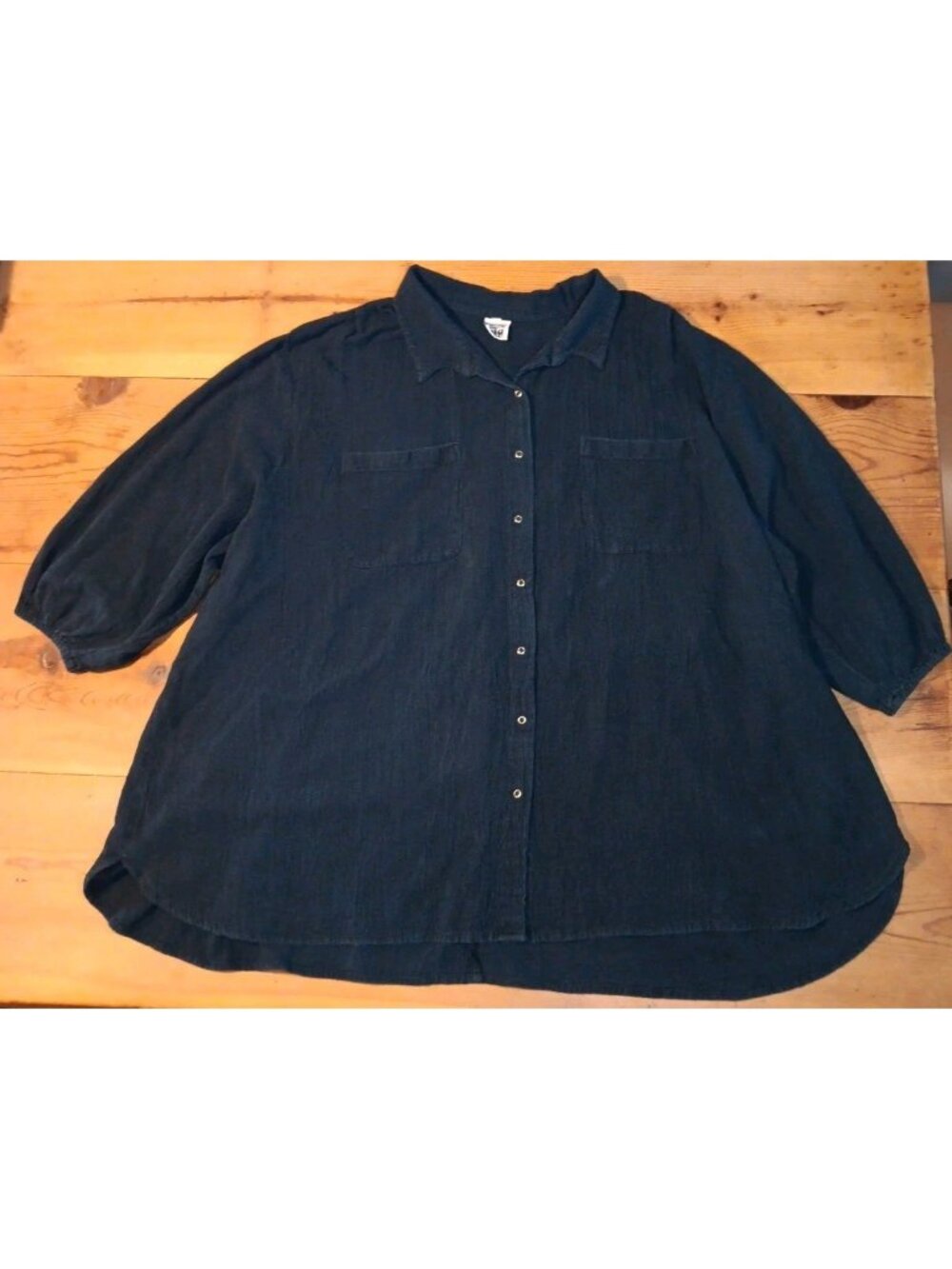 Vtg MiB Womens Plus K 5X Blouse Top Snap Up Front Cotton Navy Blue Lightweight
